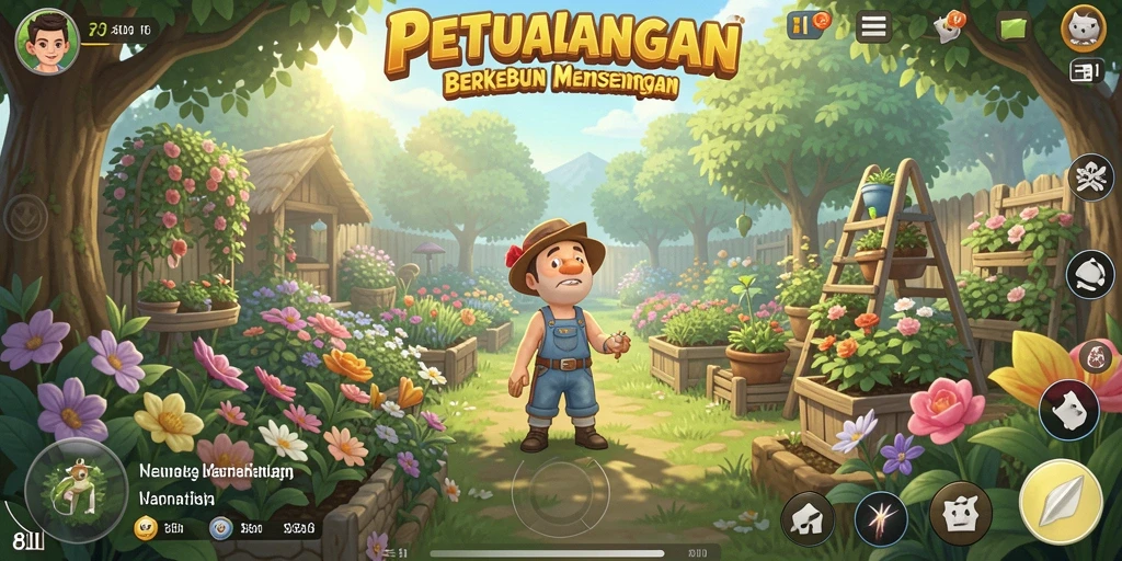 Tampilan gameplay 8II yang menampilkan aktivitas berkebun.