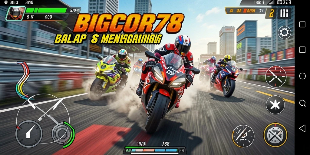 Tampilan gameplay menegangkan dari permainan balap motor BIGCOR78.
