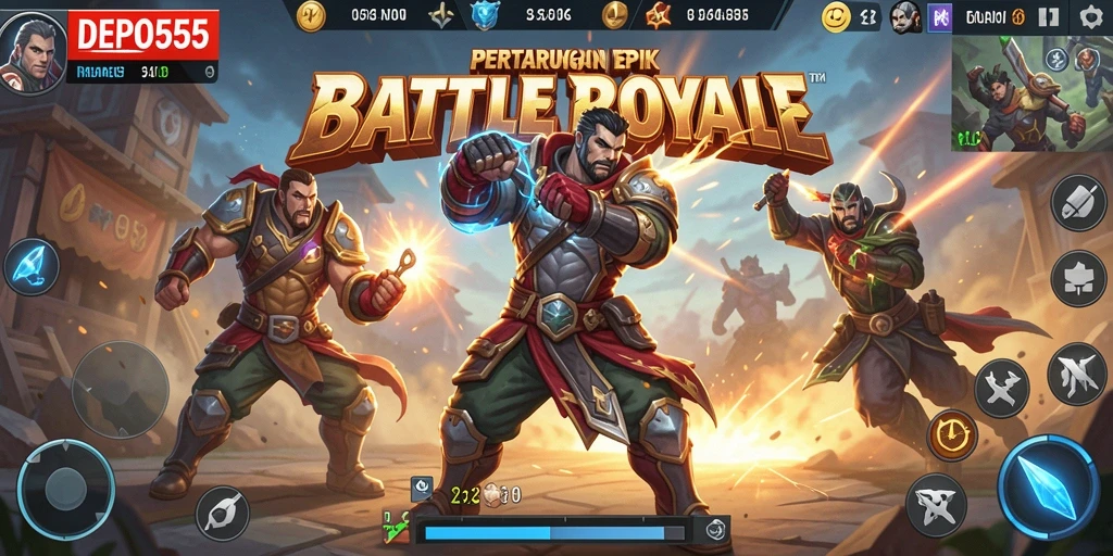 Tangkapan layar gameplay DEPO555 menampilkan aksi mendebarkan dalam pertarungan Battle Royale.