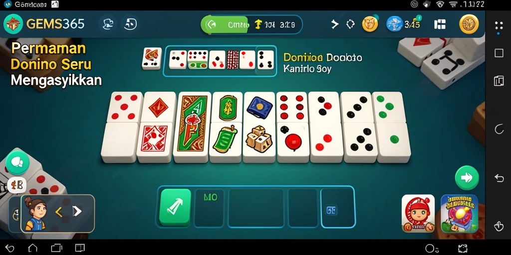 Tampilan utama gameplay GEMS365 dengan pemain bersaing di meja domino.