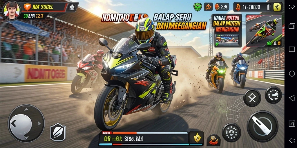 Tampilan gameplay mendebarkan dalam balapan motor NDMTOGEL.