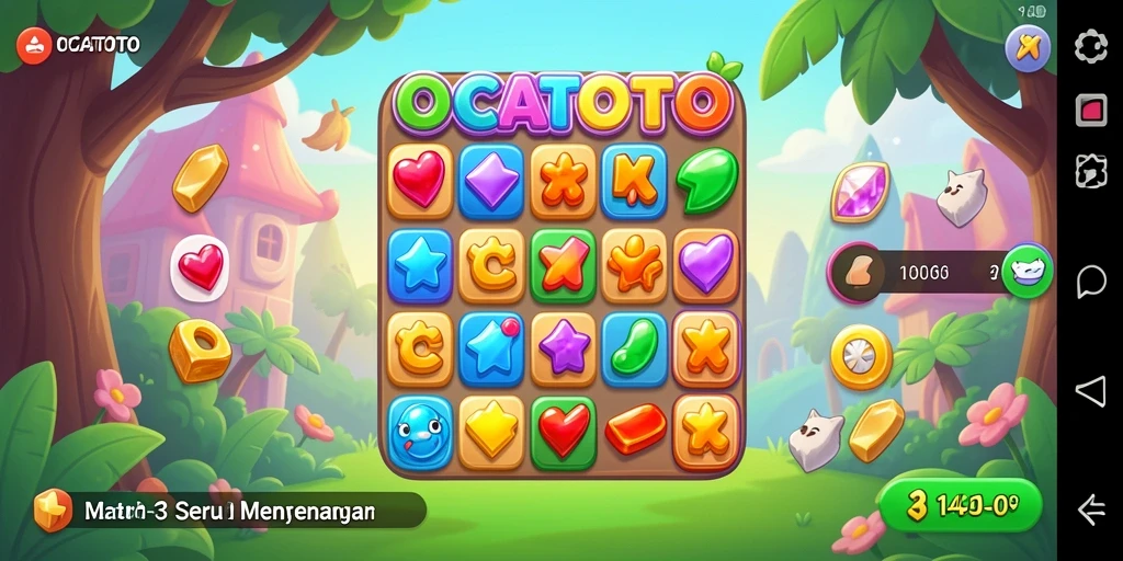 Screenshot menunjukkan gameplay Match-3 yang mengasyikkan dan penuh warna.