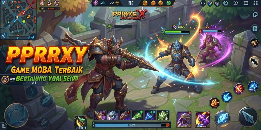 Screenshot utama PPRRYY menampilkan aksi seru dalam permainan MOBA.